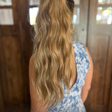 Ana Beach Waves 20 Inch Dark Blonde Clip On Salon Quality Synthetic DIY Qcura Ponytail Hair Extension