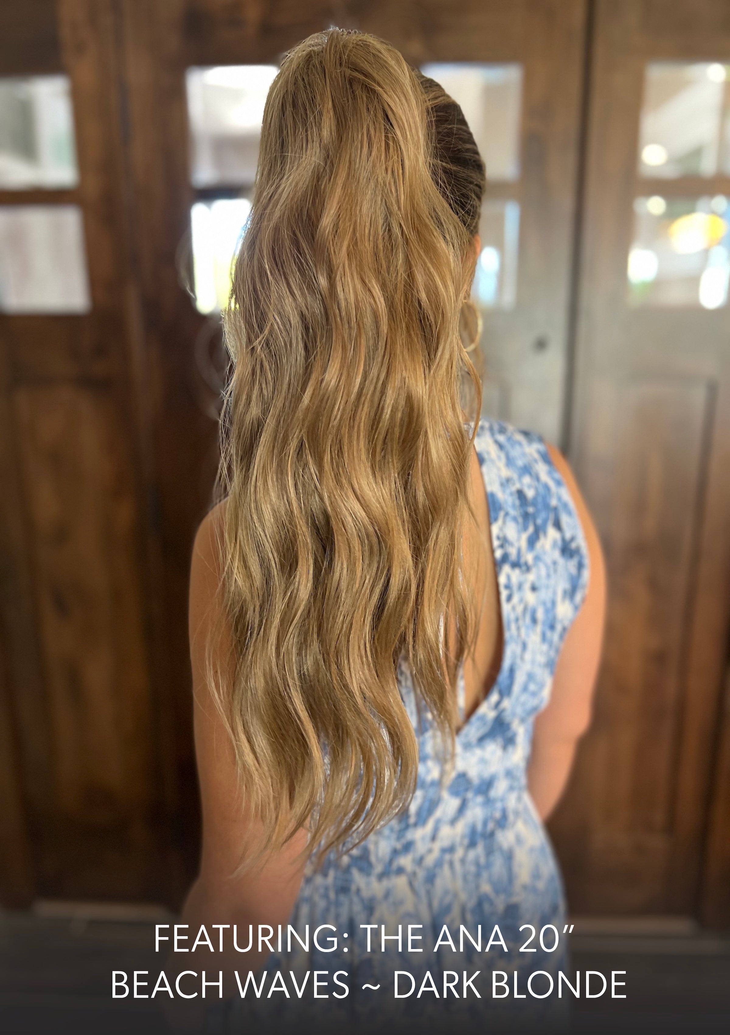 Ana Beach Waves 20 Inch Dark Blonde Clip On Salon Quality Synthetic DIY Qcura Ponytail Hair Extension
