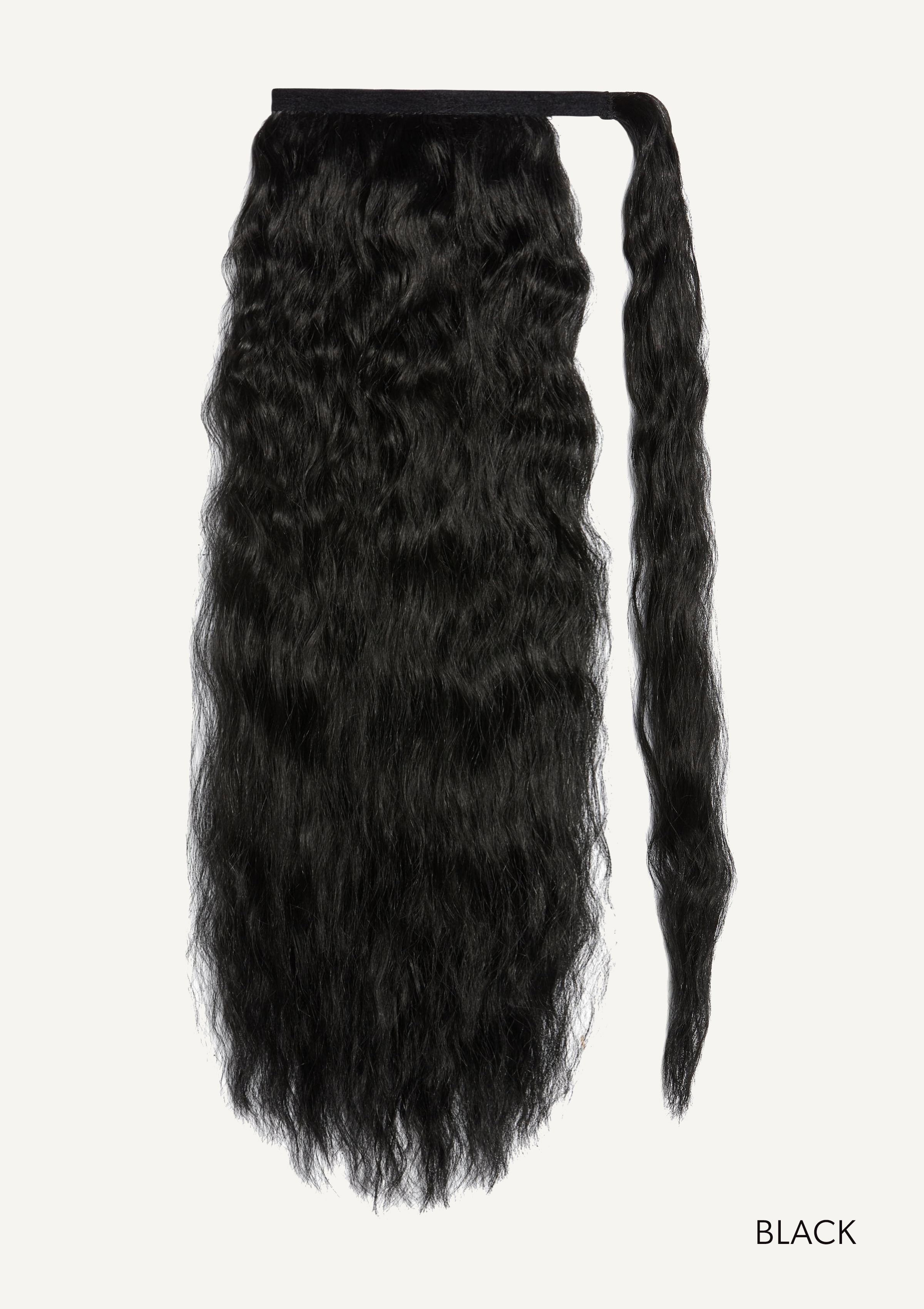 Front Rae Tousled Texture 22 Inch and 26 Inch Black Wrap Around Salon Quality Synthetic DIY Qcura Ponytail Hair Extension
