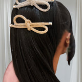 Crystal Knotted Bow Barrette - Gold