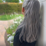 Ana Beach Waves 20 Inch Dark Grey Clip On Salon Quality Synthetic DIY Qcura Ponytail Hair Extension