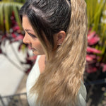 Rae Tousled Texture 22 Inch Dark Blonde Wrap Around Salon Quality Synthetic DIY Qcura Ponytail Hair Extension