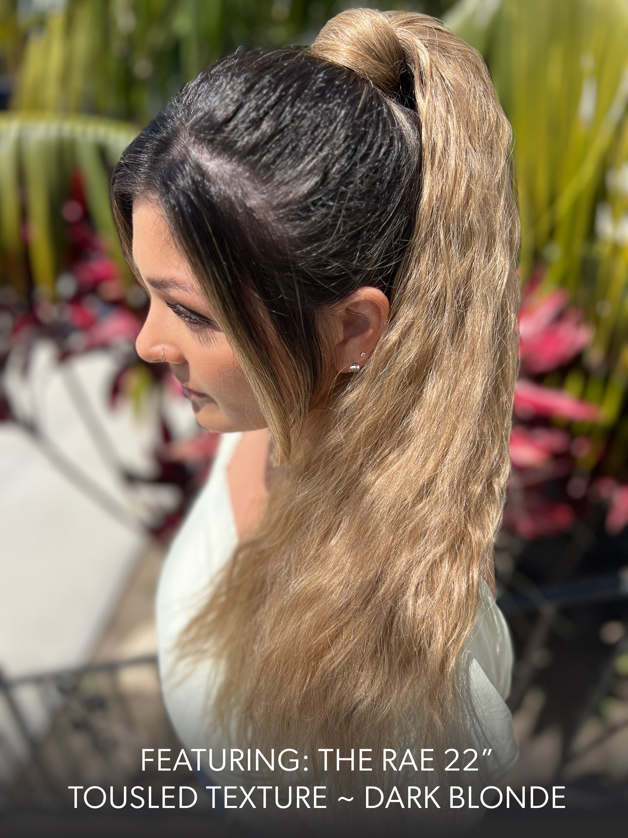 Rae Tousled Texture 22 Inch Dark Blonde Wrap Around Salon Quality Synthetic DIY Qcura Ponytail Hair Extension