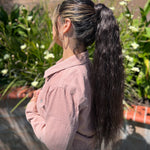 Rae Tousled Texture 26 Inch Brown Blend Wrap Around Salon Quality Synthetic DIY Qcura Ponytail Hair Extension