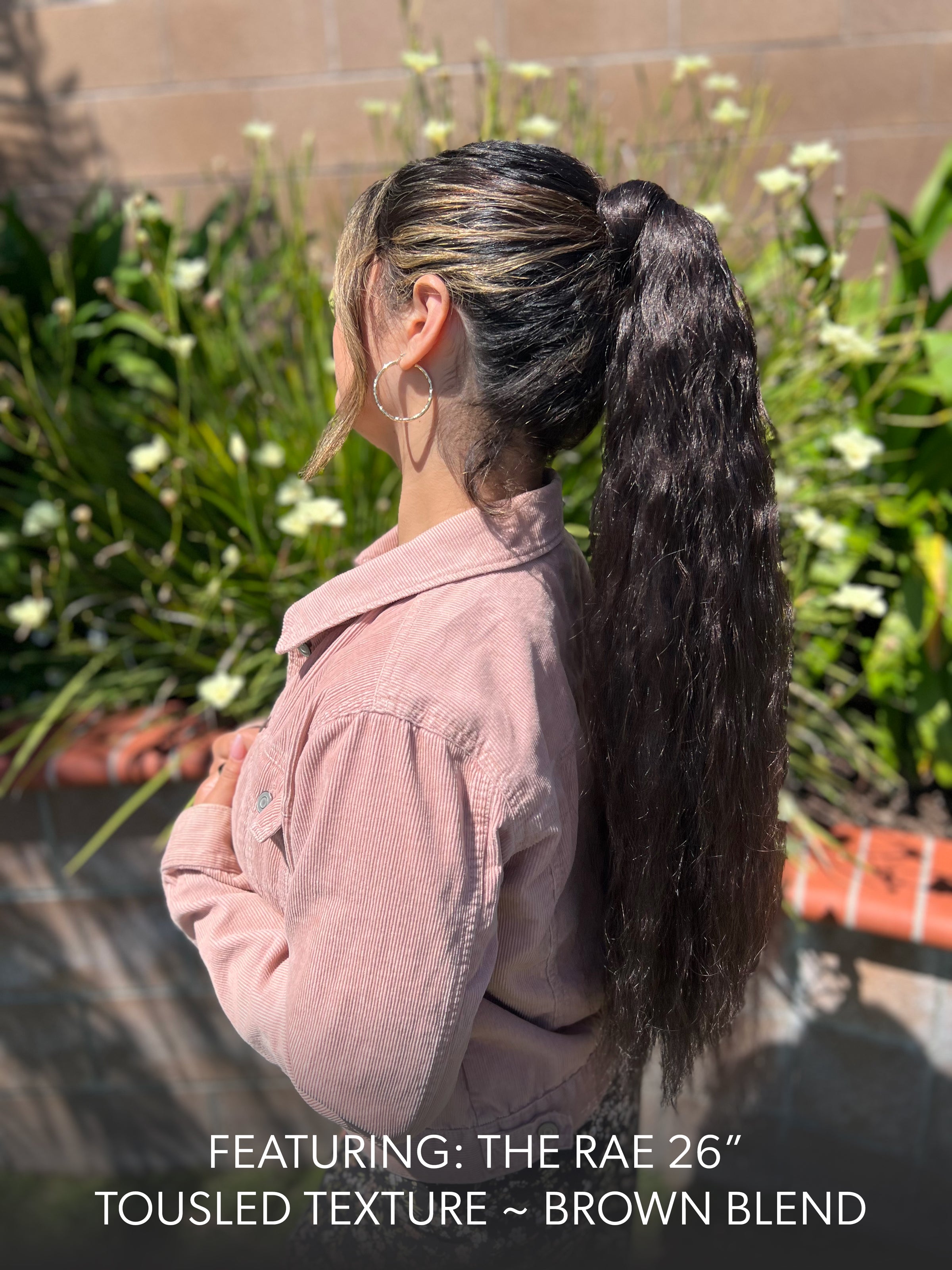 Rae Tousled Texture 26 Inch Brown Blend Wrap Around Salon Quality Synthetic DIY Qcura Ponytail Hair Extension