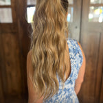 Ana Beach Waves 20 Inch Dark Blonde Clip On Salon Quality Synthetic DIY Qcura Ponytail Hair Extension