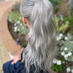 Ana Beach Waves 20 Inch Light Grey Clip On Salon Quality Synthetic DIY Qcura Ponytail Hair Extension