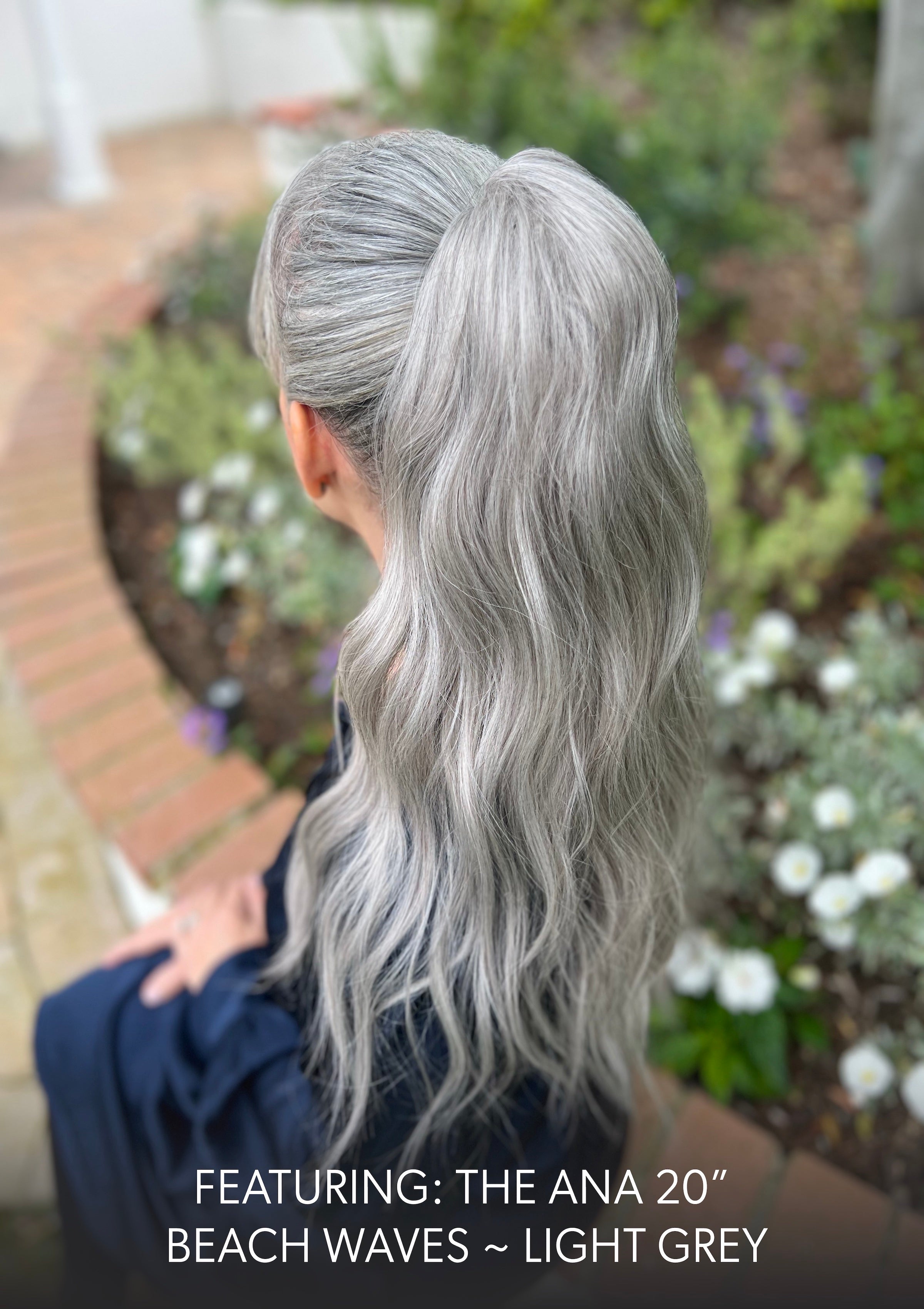 Ana Beach Waves 20 Inch Light Grey Clip On Salon Quality Synthetic DIY Qcura Ponytail Hair Extension