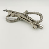 Crystal Knotted Bow Barrette - Silver