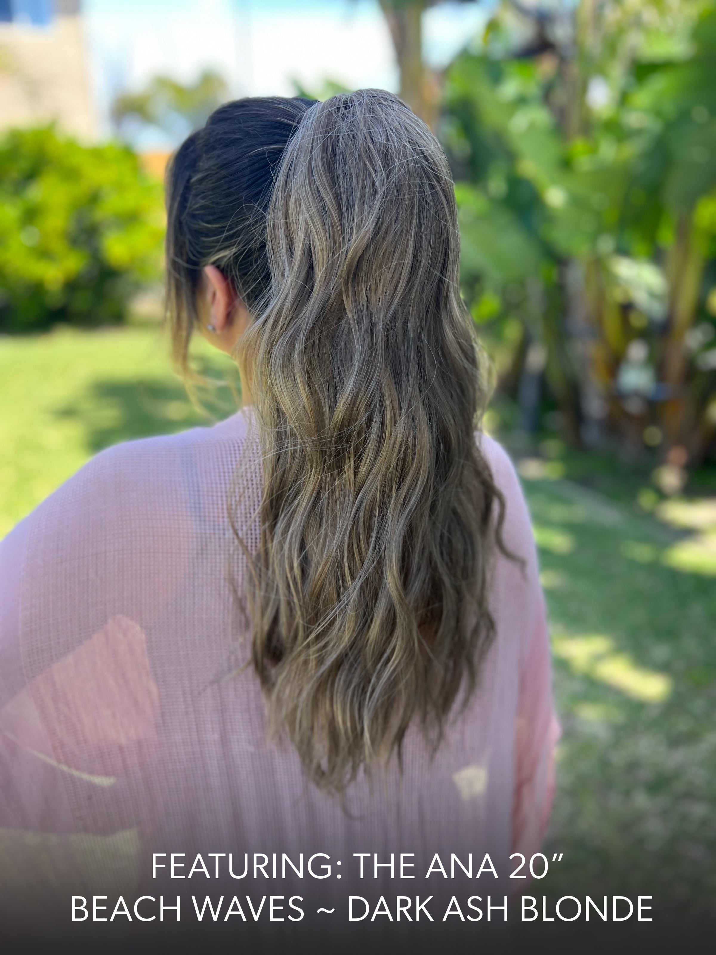 Ana Beach Waves 20 Inch Dark Ash Blonde Clip On Salon Quality Synthetic DIY Qcura Ponytail Hair Extension