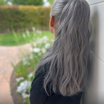 Ana Beach Waves 20 Inch Dark Grey Clip On Salon Quality Synthetic DIY Qcura Ponytail Hair Extension