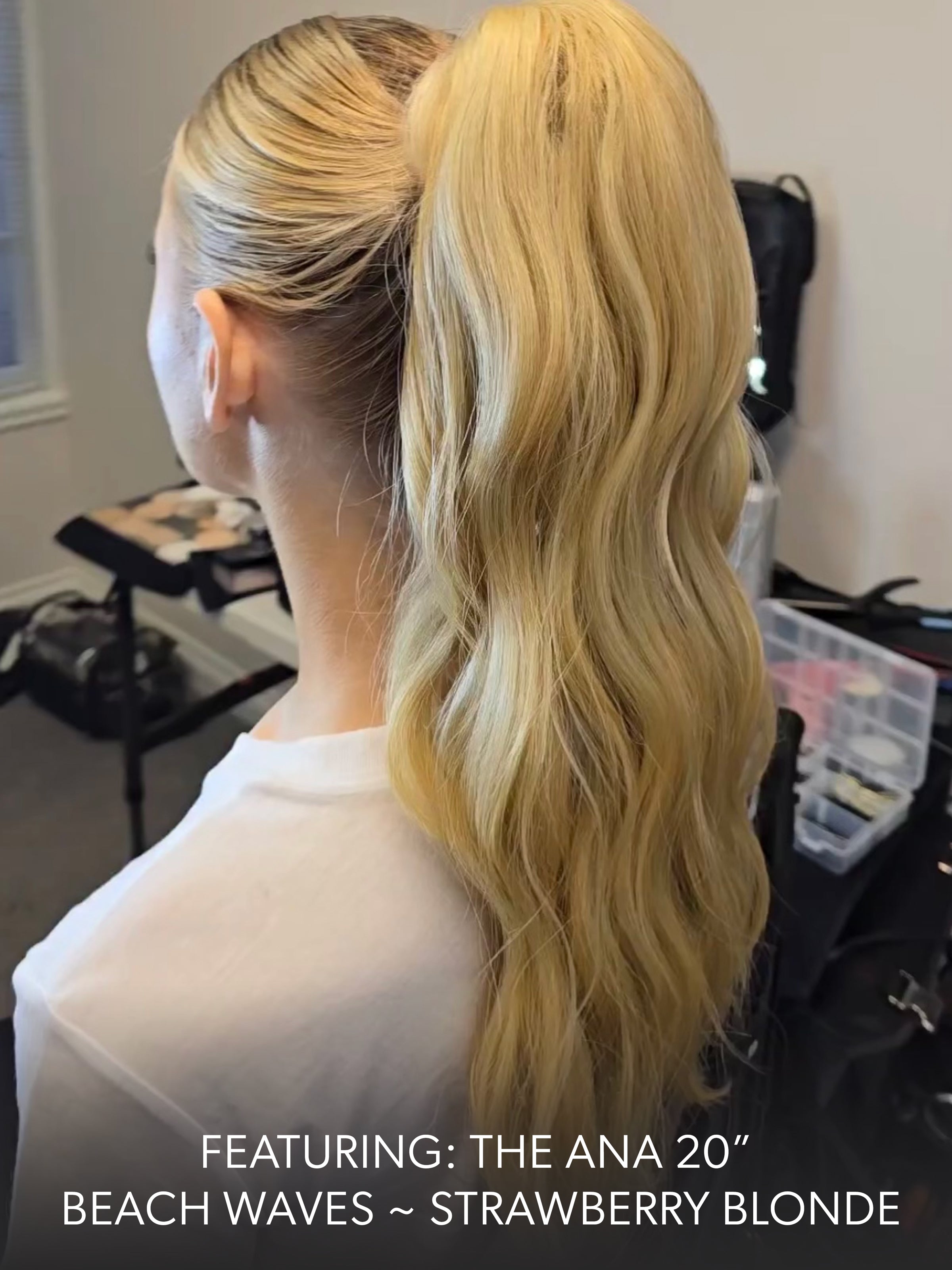 Ana Beach Waves 20 Inch Strawberry Blonde Clip On Salon Quality Synthetic DIY Qcura Ponytail Hair Extension