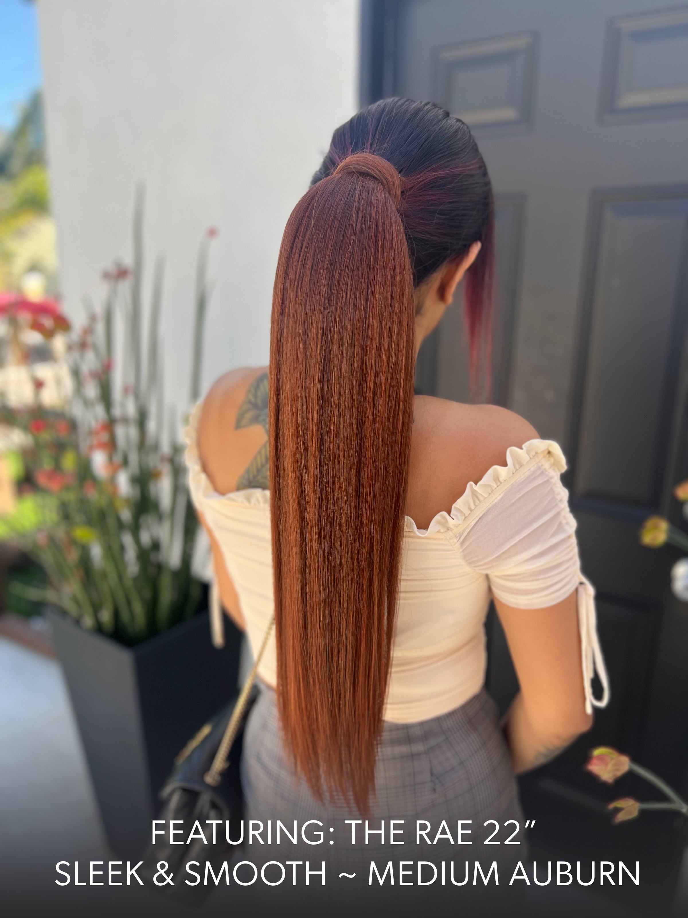 Rae Sleek and Smooth 22 Inch Medium Auburn Wrap Around Salon Quality Synthetic DIY Qcura Ponytail Hair Extension