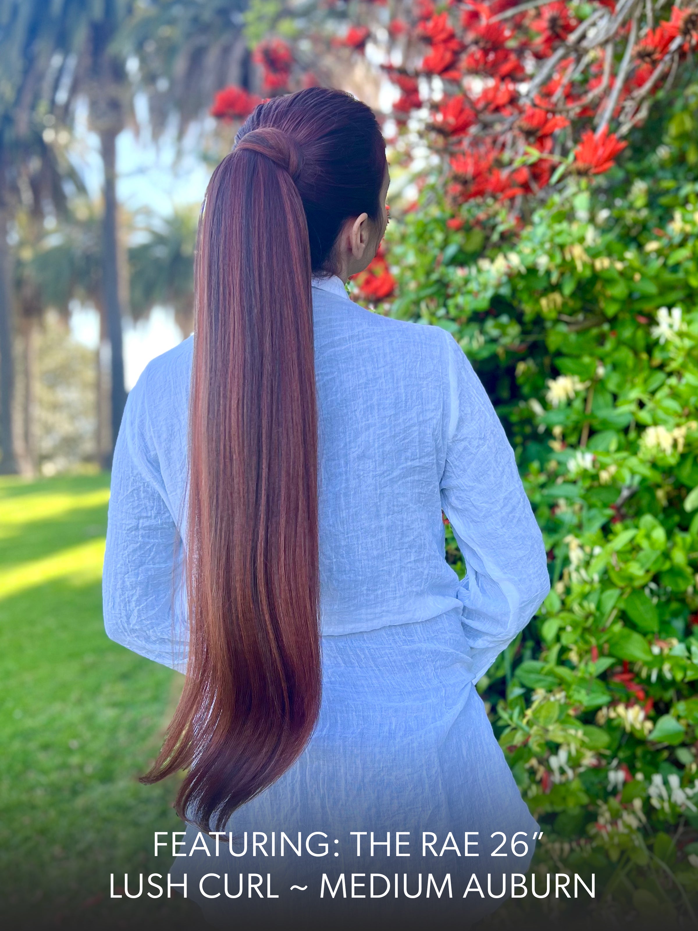 Rae Lush Curl 26 Inch Medium Auburn Wrap Around Salon Quality Synthetic DIY Qcura Ponytail Hair Extension