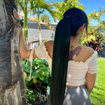 Rae Sleek and Smooth 26 Inch Black Wrap Around Salon Quality Synthetic DIY Qcura Ponytail Hair Extension
